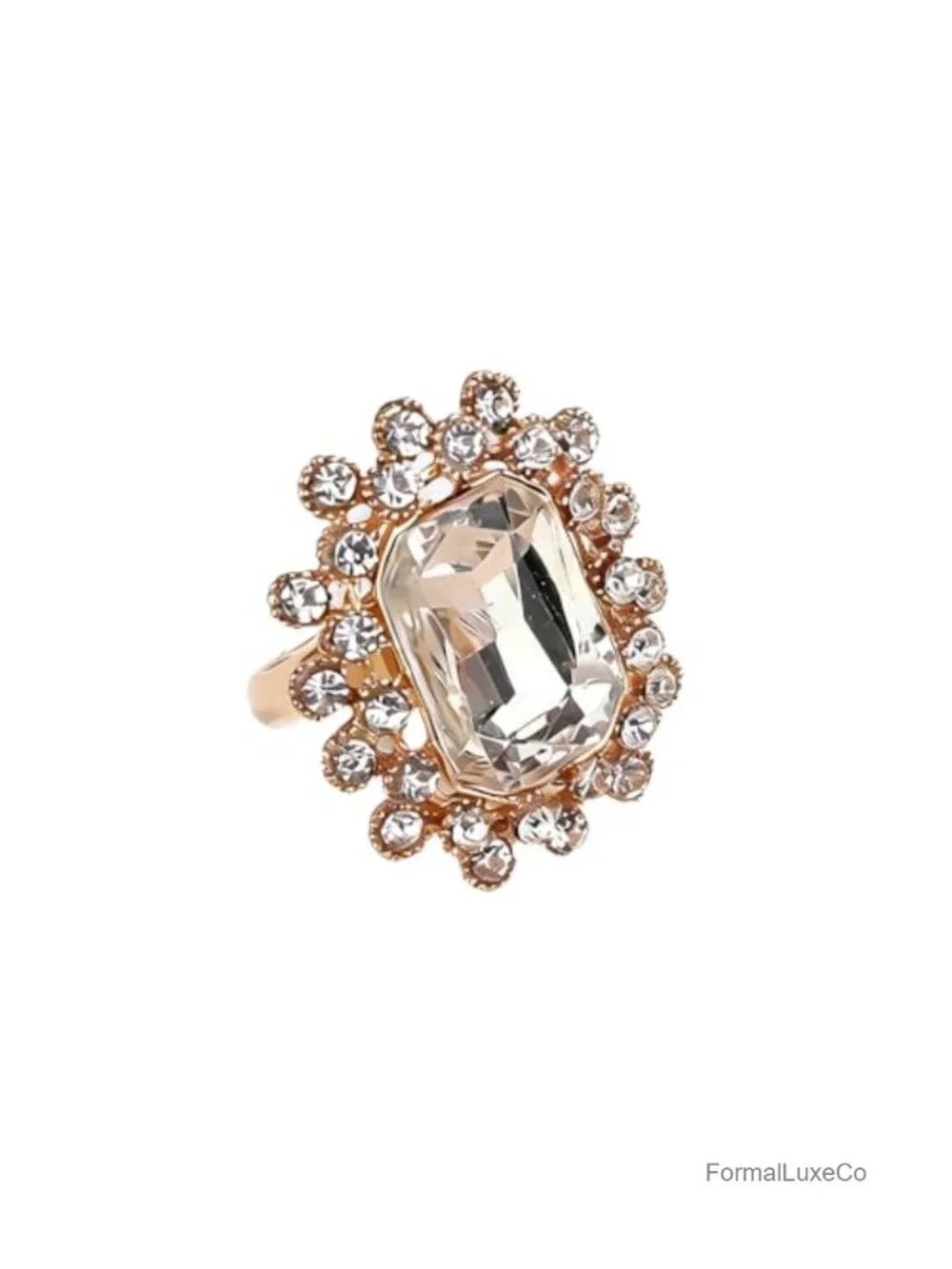 Boho Oval Crystal Ring Women Statement Antique Open Band Rhinestone Flower